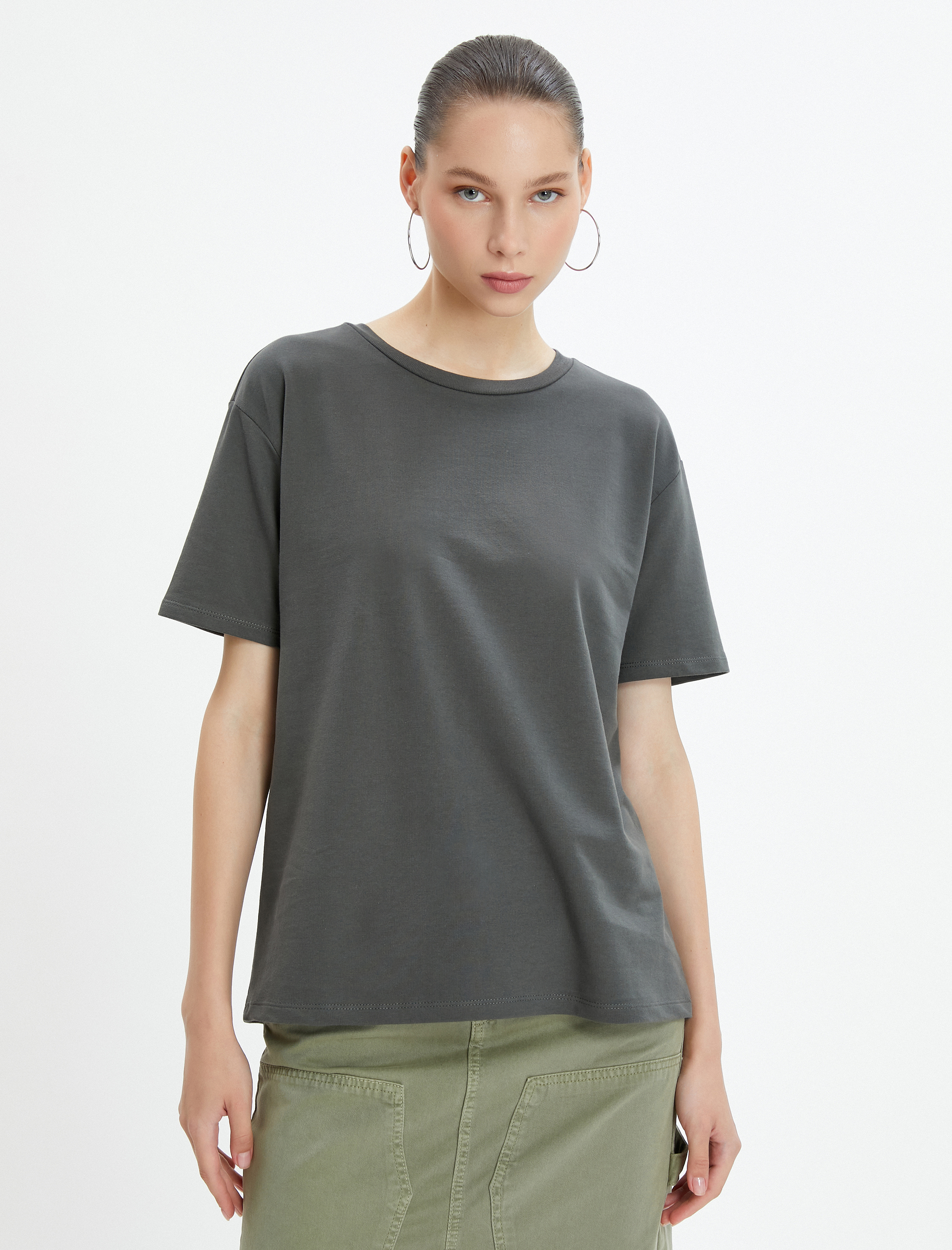   Basic Tişört Pamuklu Kısa Kollu Bisiklet Yaka