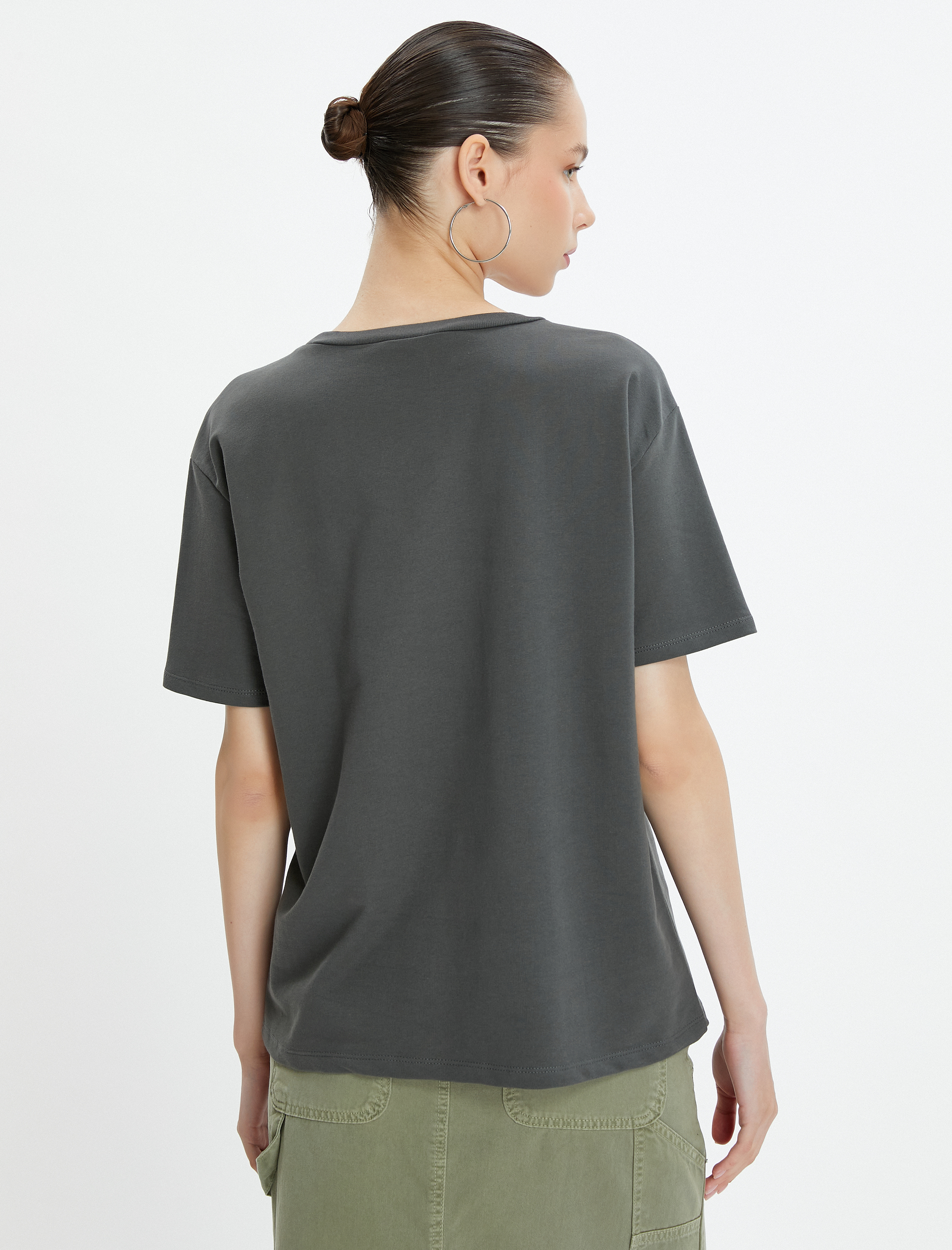   Basic Tişört Pamuklu Kısa Kollu Bisiklet Yaka