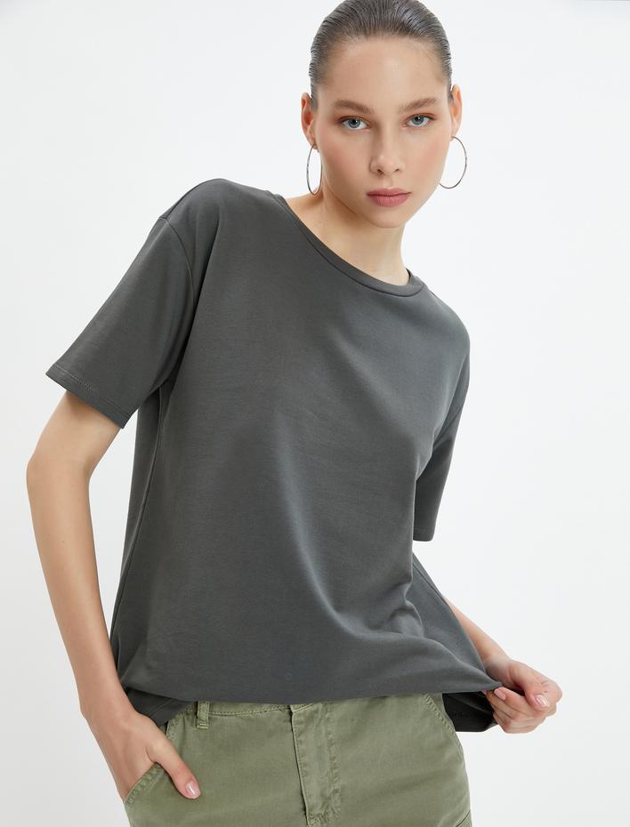  Basic Tişört Pamuklu Kısa Kollu Bisiklet Yaka