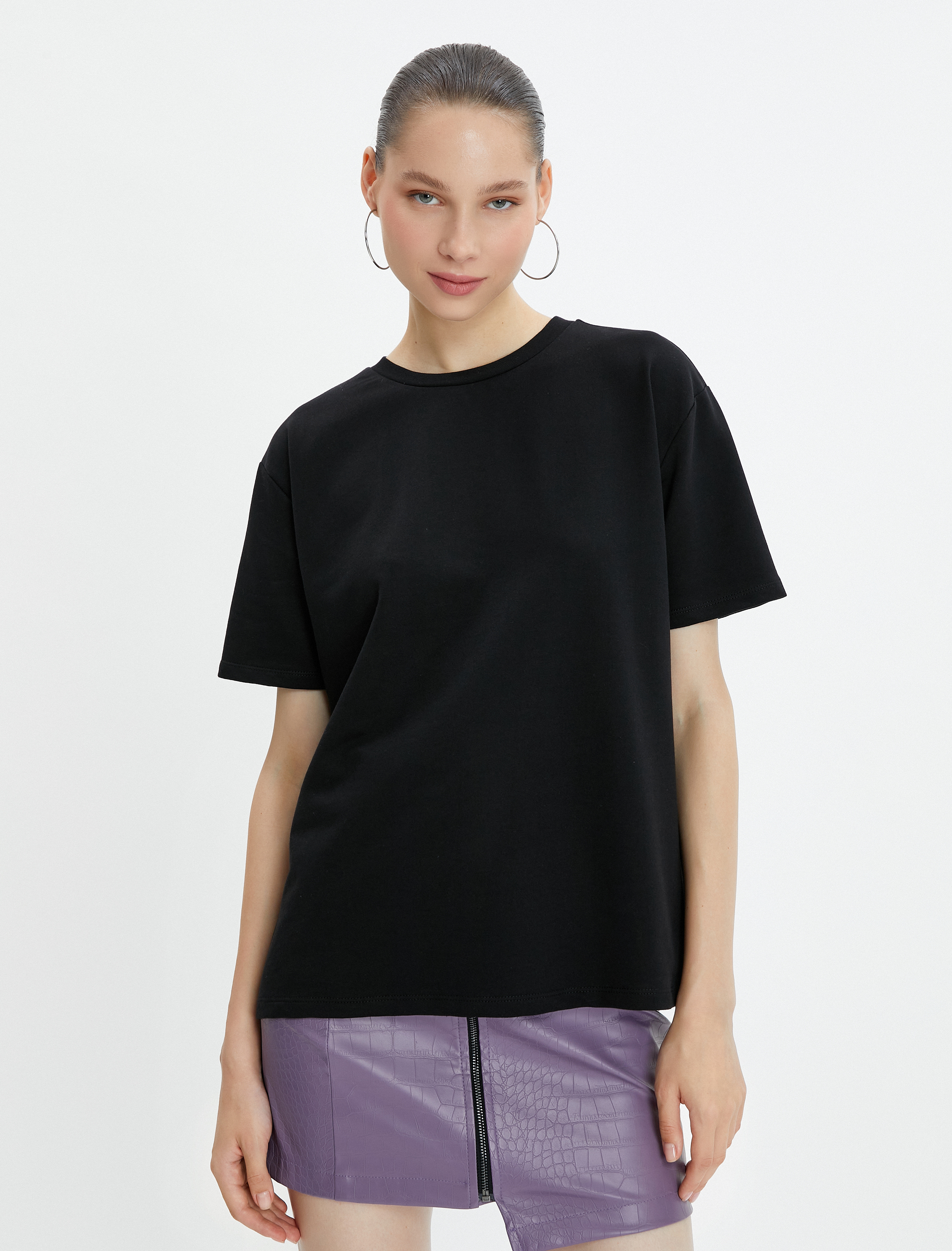   Basic Tişört Pamuklu Kısa Kollu Bisiklet Yaka