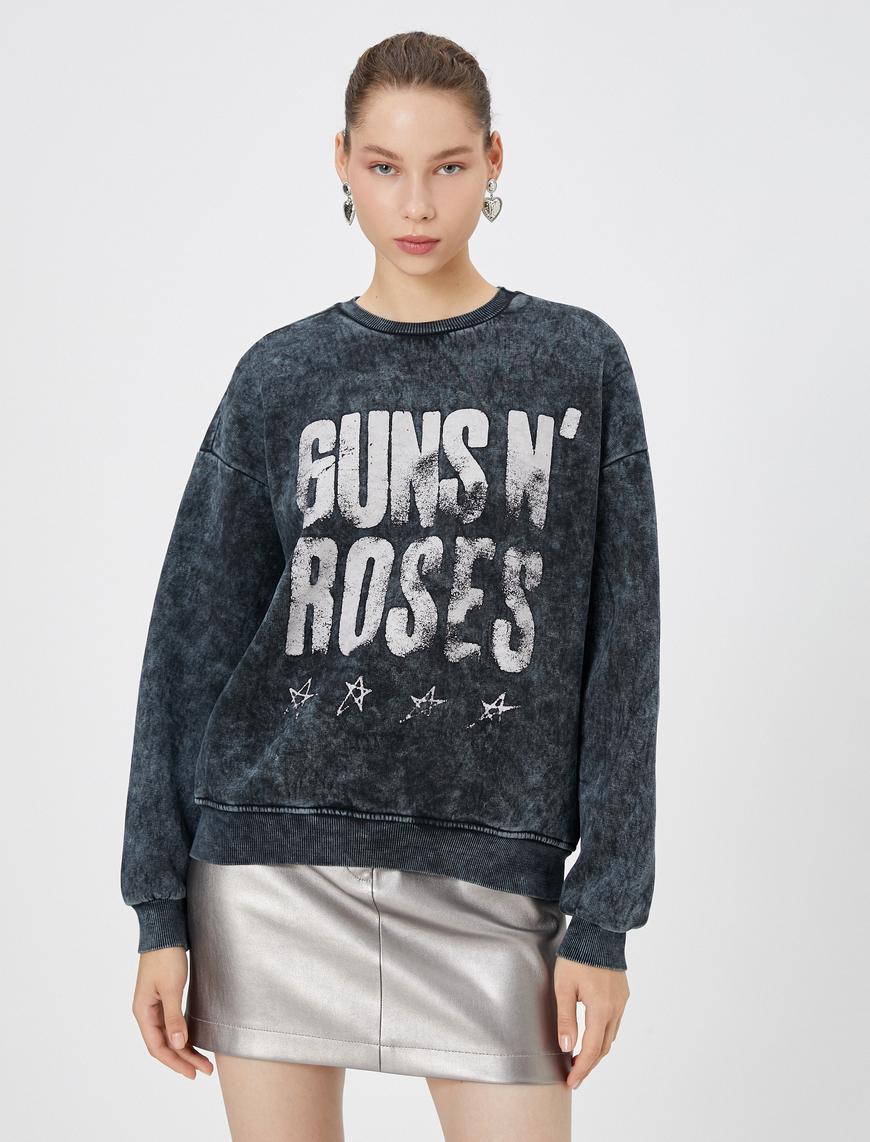   Guns N' Roses Sweatshirt Lisanslı Şardonlu Yıkamalı Arkası Baskılı