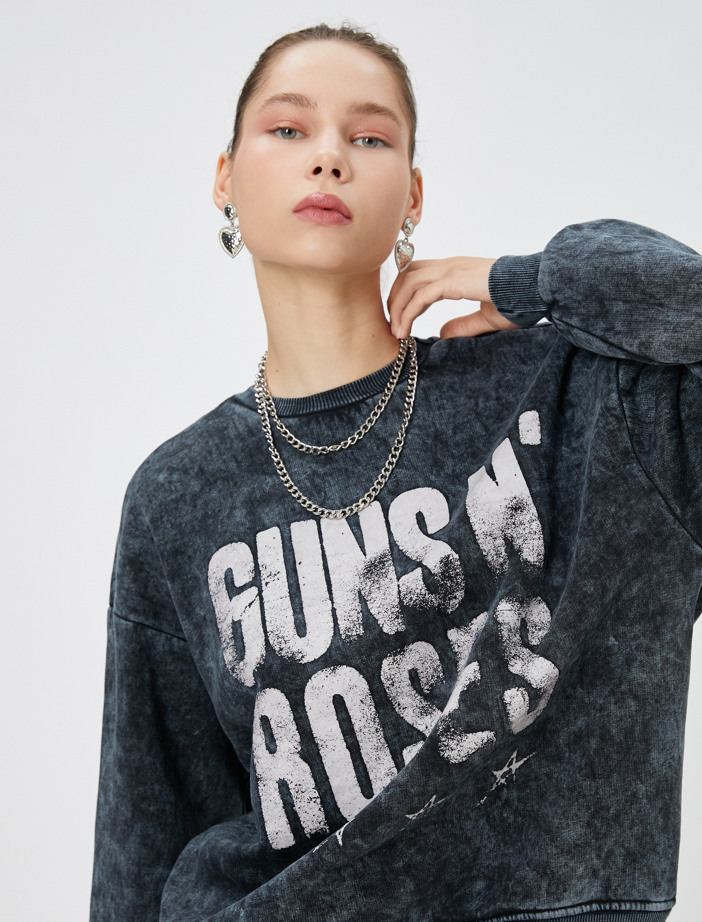 Siyah Guns N' Roses Sweatshirt Lisanslı Şardonlu Yıkamalı Arkası ...