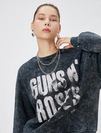 Guns N' Roses Sweatshirt Lisanslı Şardonlu Yıkamalı Arkası Baskılı