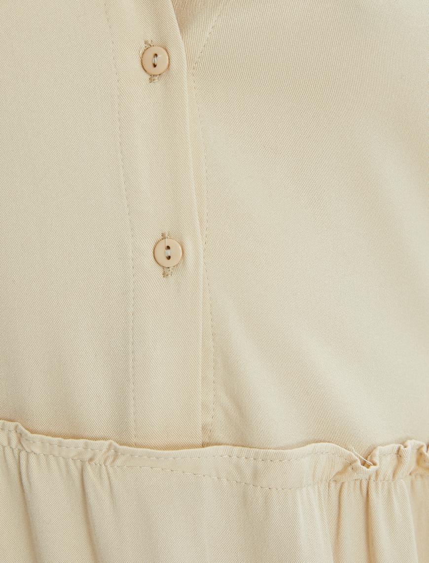   Maksi Elbise Uzun Kollu Gömlek Yaka Düğme Detaylı Viskon Kumaş