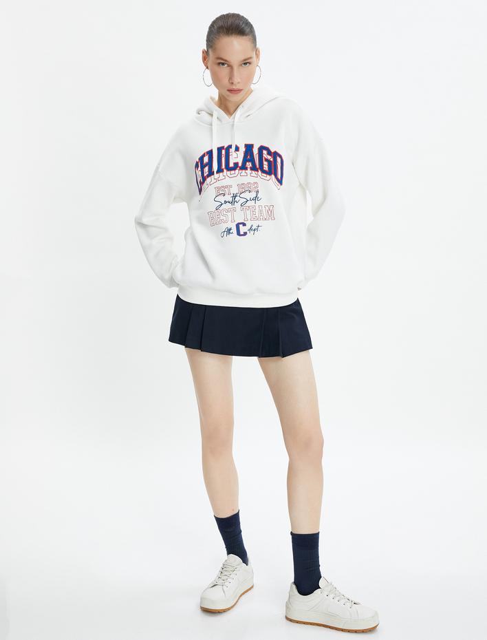  Kolej Kapşonlu Sweatshirt Şardonlu Uzun Kollu Pamuklu