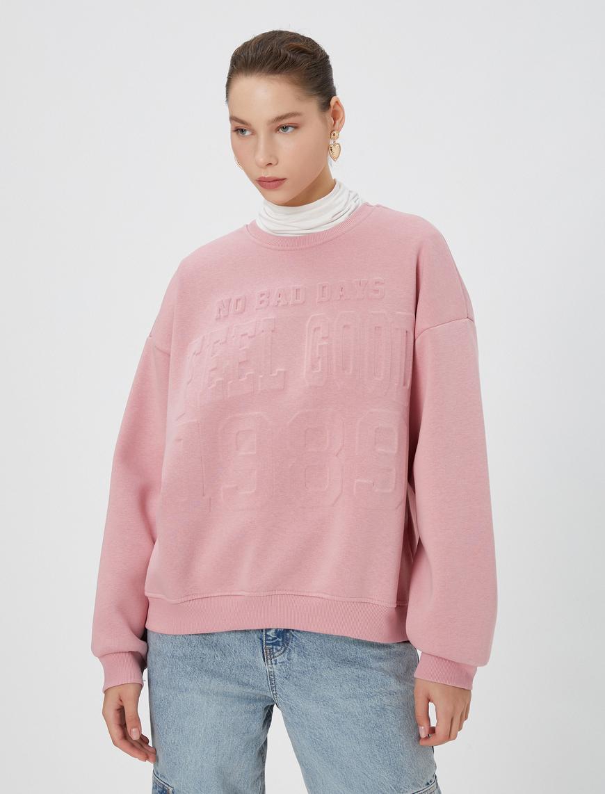   Kolej Sweatshirt Şardonlu Uzun Kollu Bisiklet Yaka Pamuklu