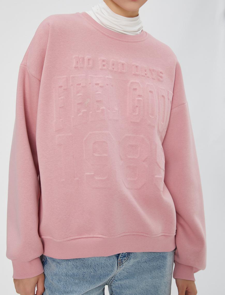   Kolej Sweatshirt Şardonlu Uzun Kollu Bisiklet Yaka Pamuklu