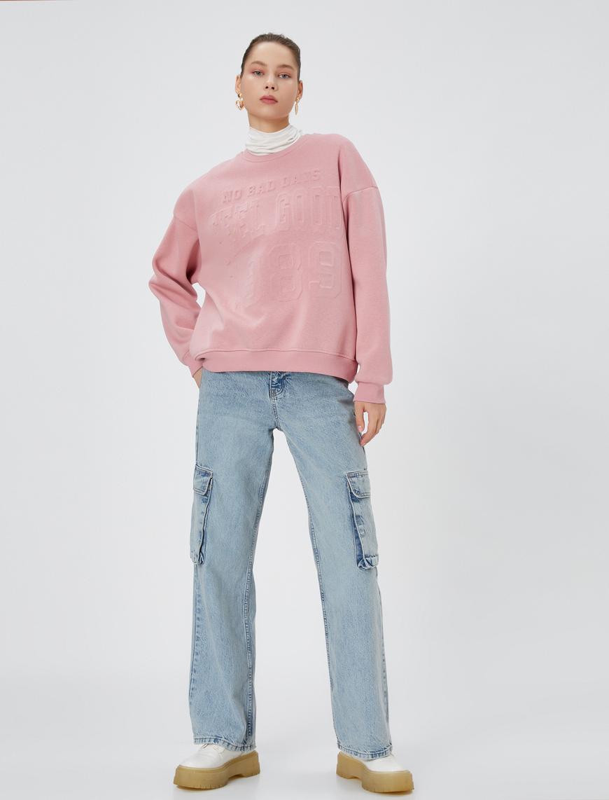   Kolej Sweatshirt Şardonlu Uzun Kollu Bisiklet Yaka Pamuklu