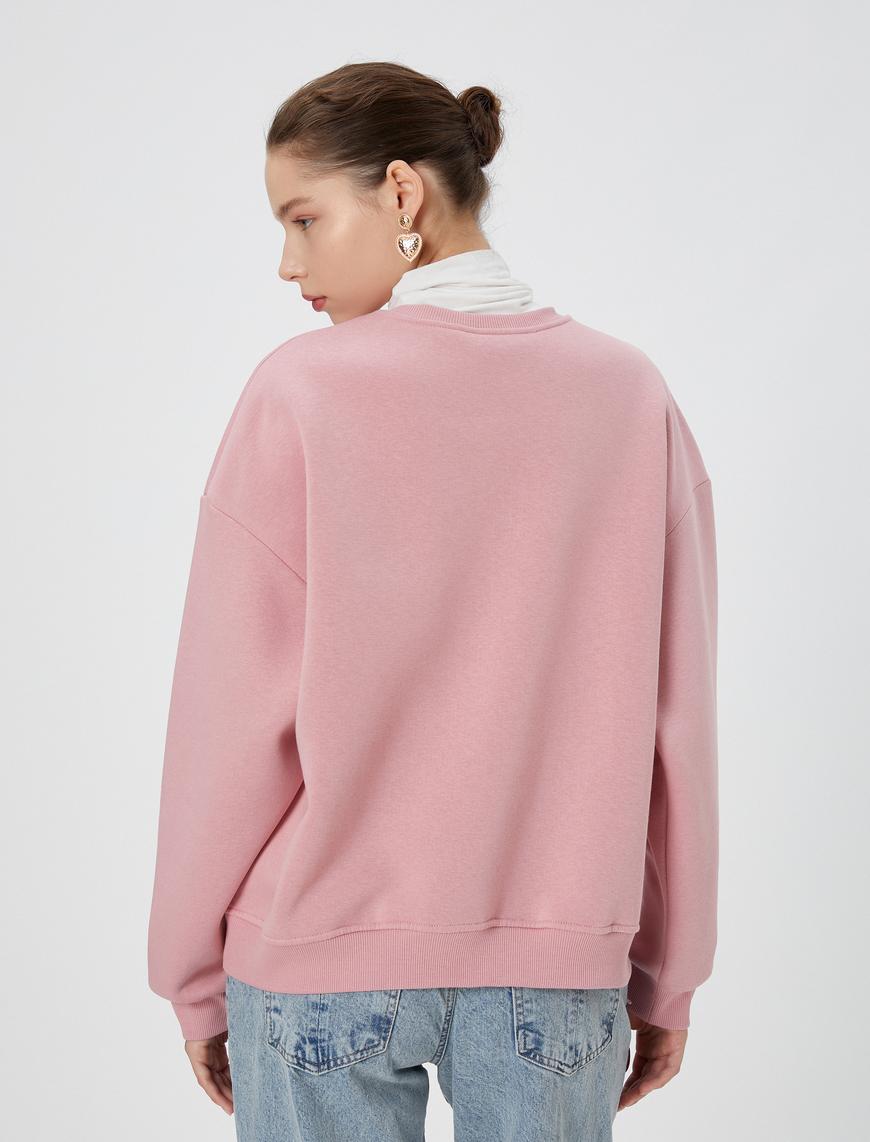   Kolej Sweatshirt Şardonlu Uzun Kollu Bisiklet Yaka Pamuklu