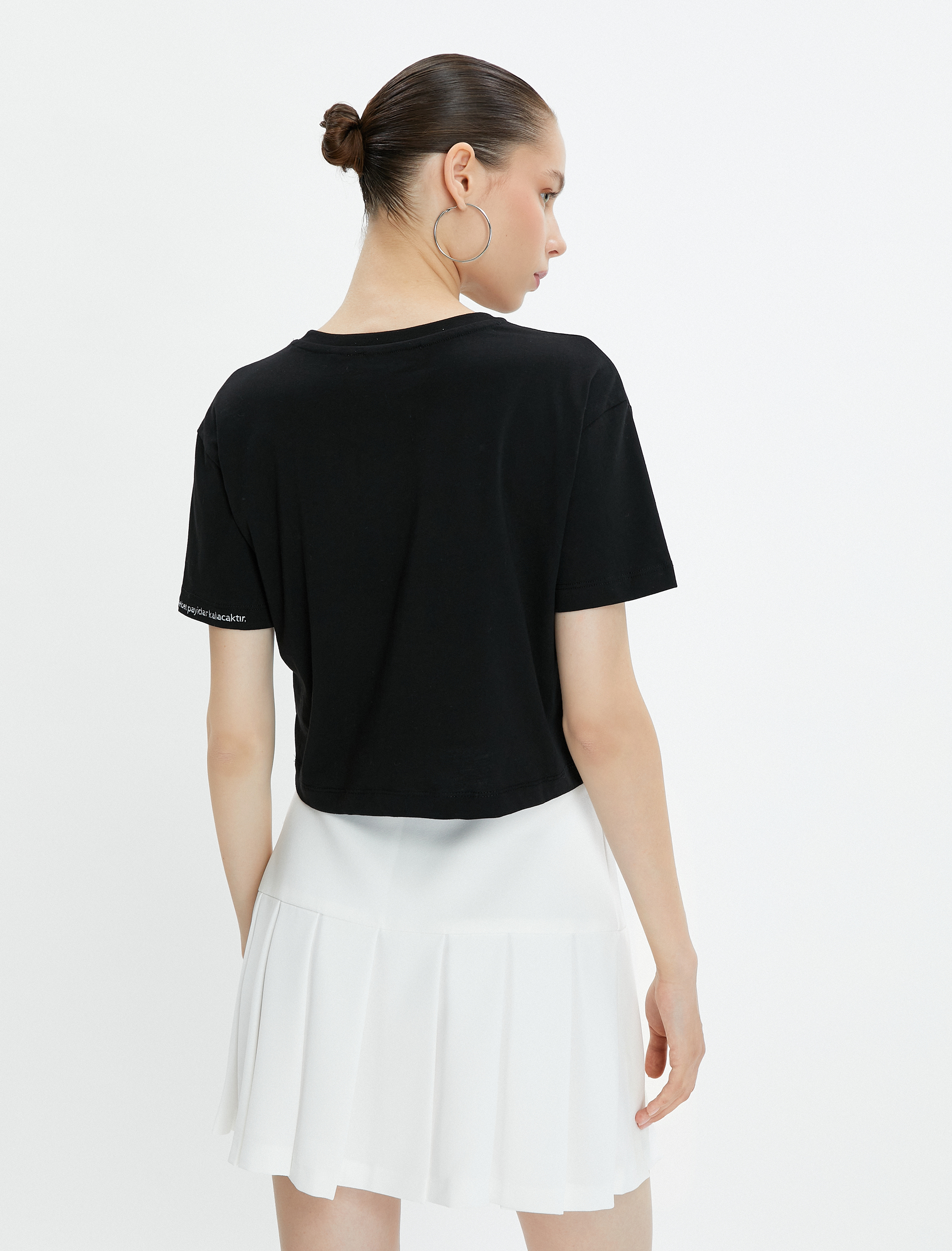   Crop Tişört İşlemeli Kısa Kollu Bisiklet Yaka Pamuklu 100. Yıla özel