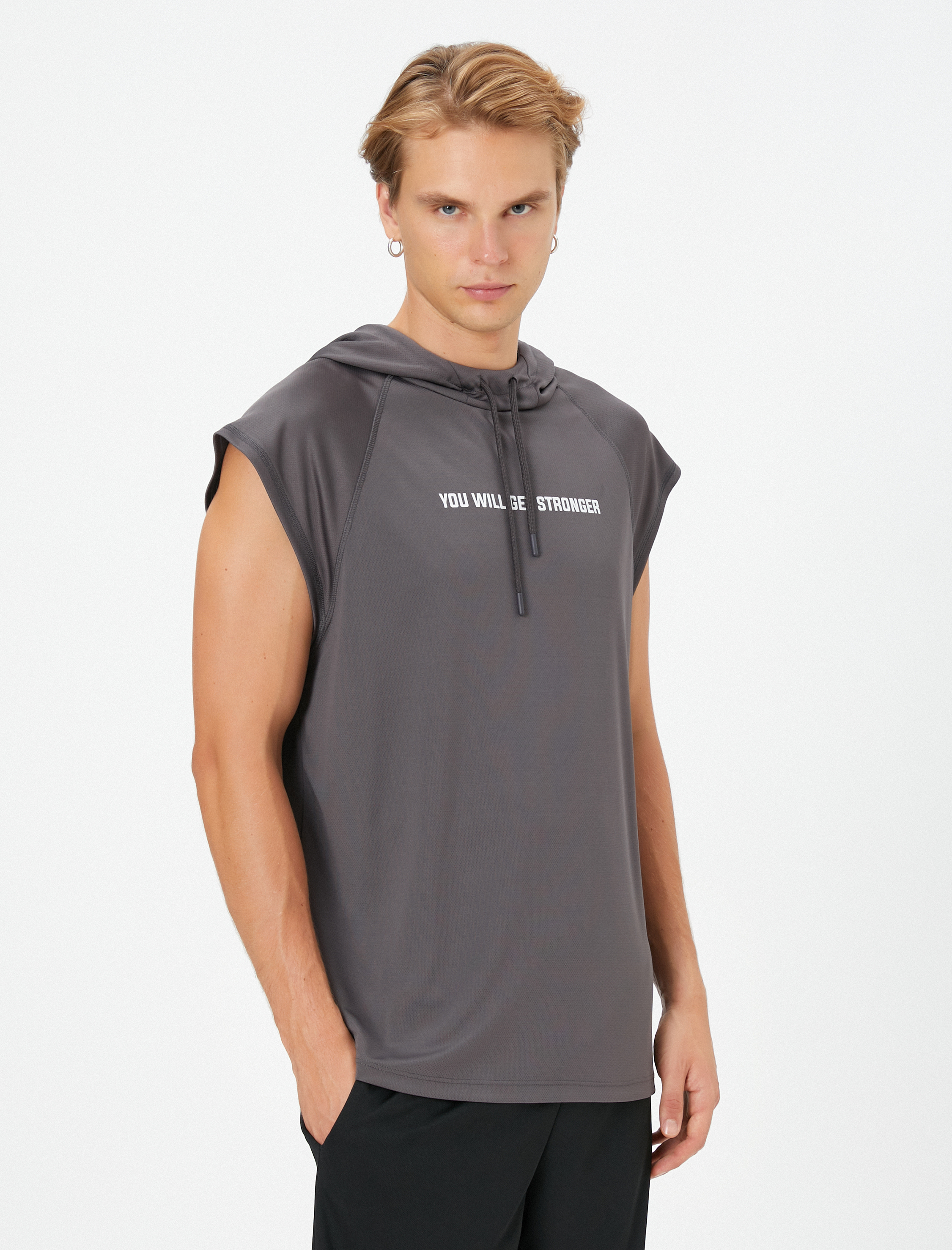   Kolsuz Tişört Kapüşonlu Slogan Baskılı