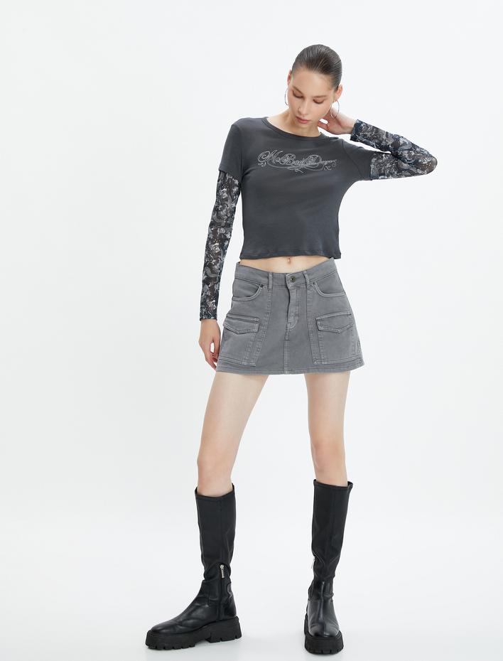  Tişört Çift Katmanlı Baskılı Uzun Kollu Gotik Temalı Baskılı Pamuklu Yıkamalı