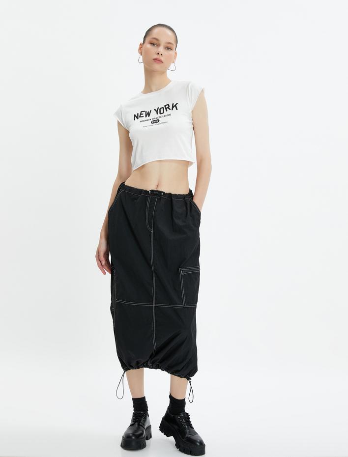  Crop New York Tişört Kolsuz Bisiklet Yaka Pamuklu