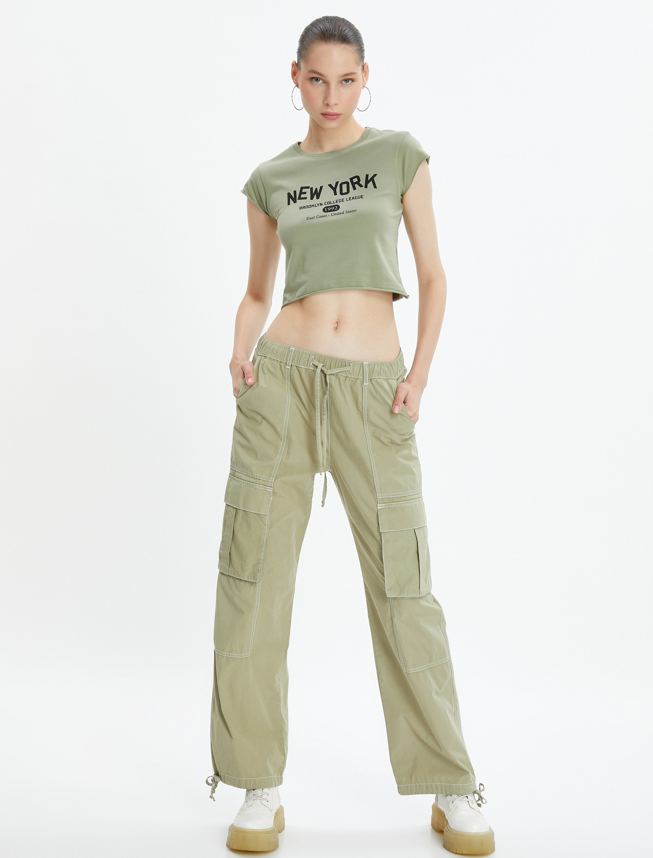   Crop New York Tişört Kolsuz Bisiklet Yaka Pamuklu