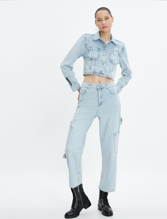  Kargo Kot Pantolon Straight Jean Kısa Düz Paça Yüksek Bel - Eve Jean