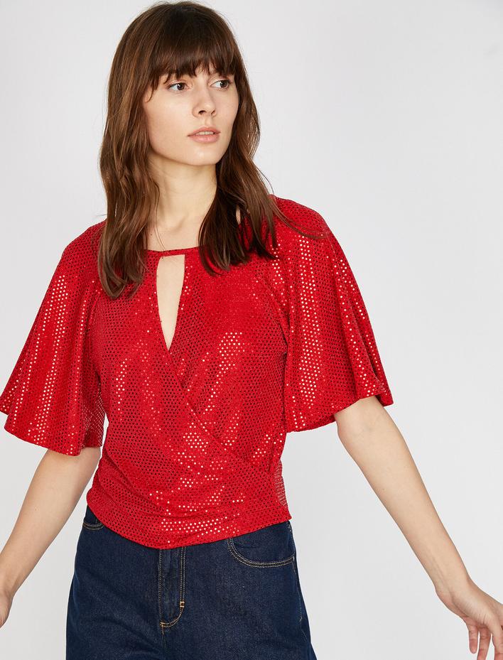  Pul Detaylı Abiye Bluz