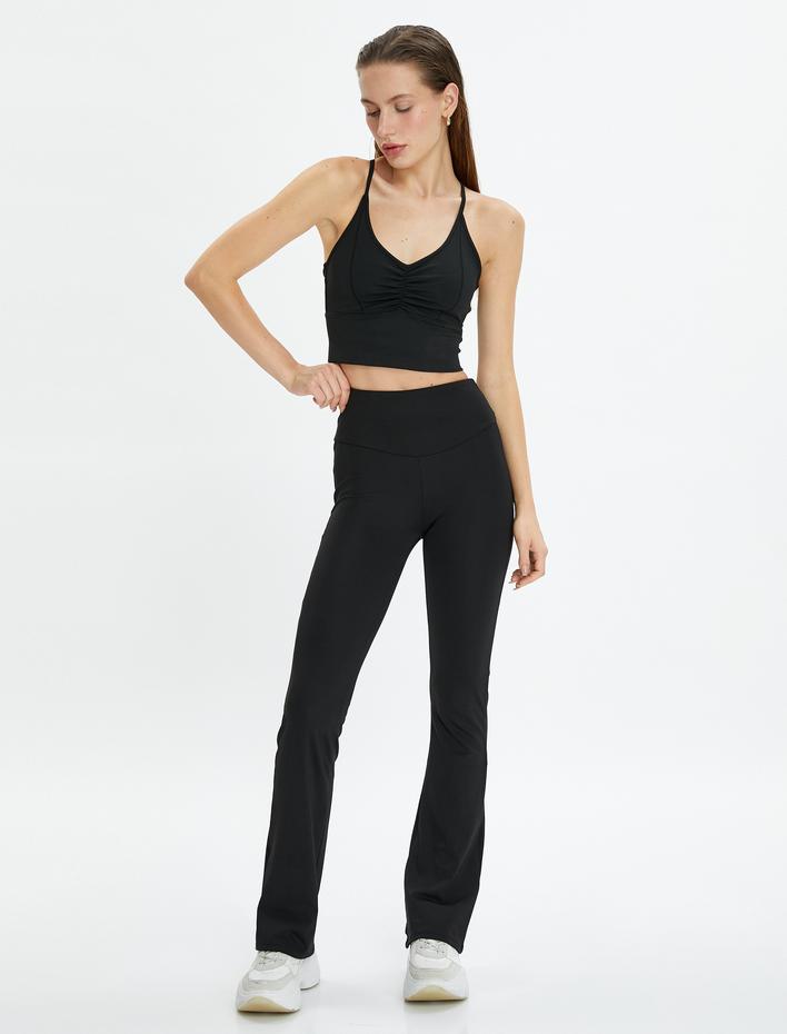  Sporcu Sütyeni İnce Askılı V Yaka Drapeli Kapsız