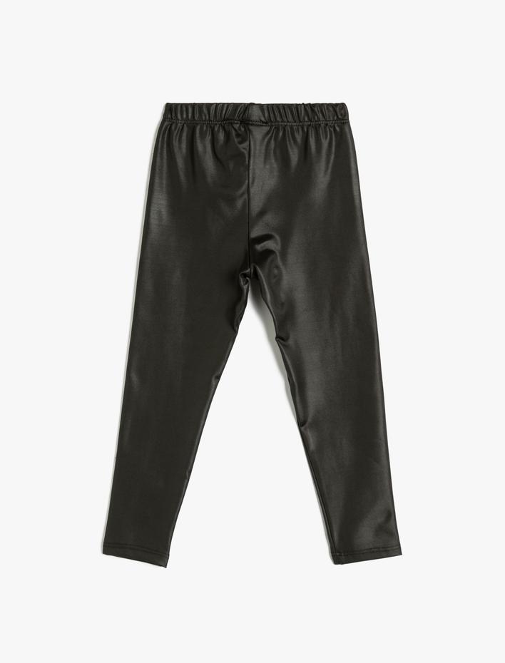 Kız Çocuk Deri Görünümlü Tayt Beli Lastikli