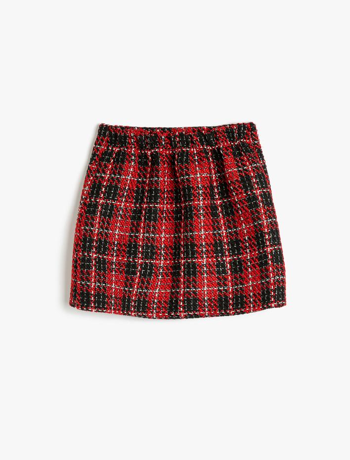 Kız Çocuk Şort Etek Ekose Desenli Beli Lastikli Anvelop