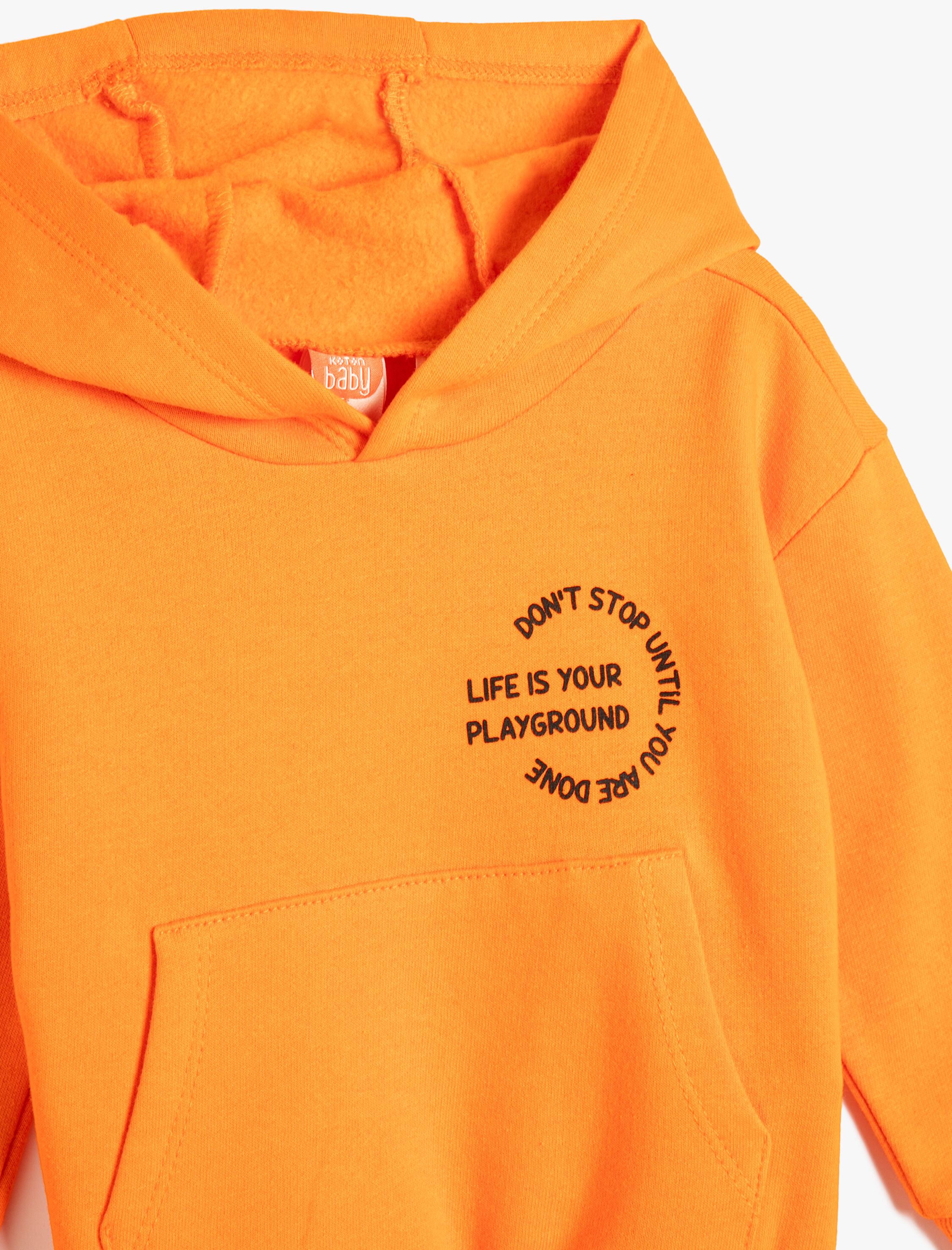  Erkek Bebek Kapşonlu Sweatshirt Kanguru Cepli Baskı Detaylı Uzun Kollu Şardonlu Pamuklu