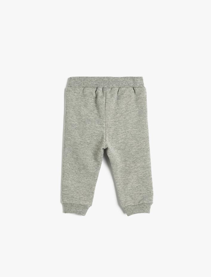 Erkek Bebek Jogger Eşofman Altı Yazı Baskılı Beli Bağlamalı Cepli Şardonlu