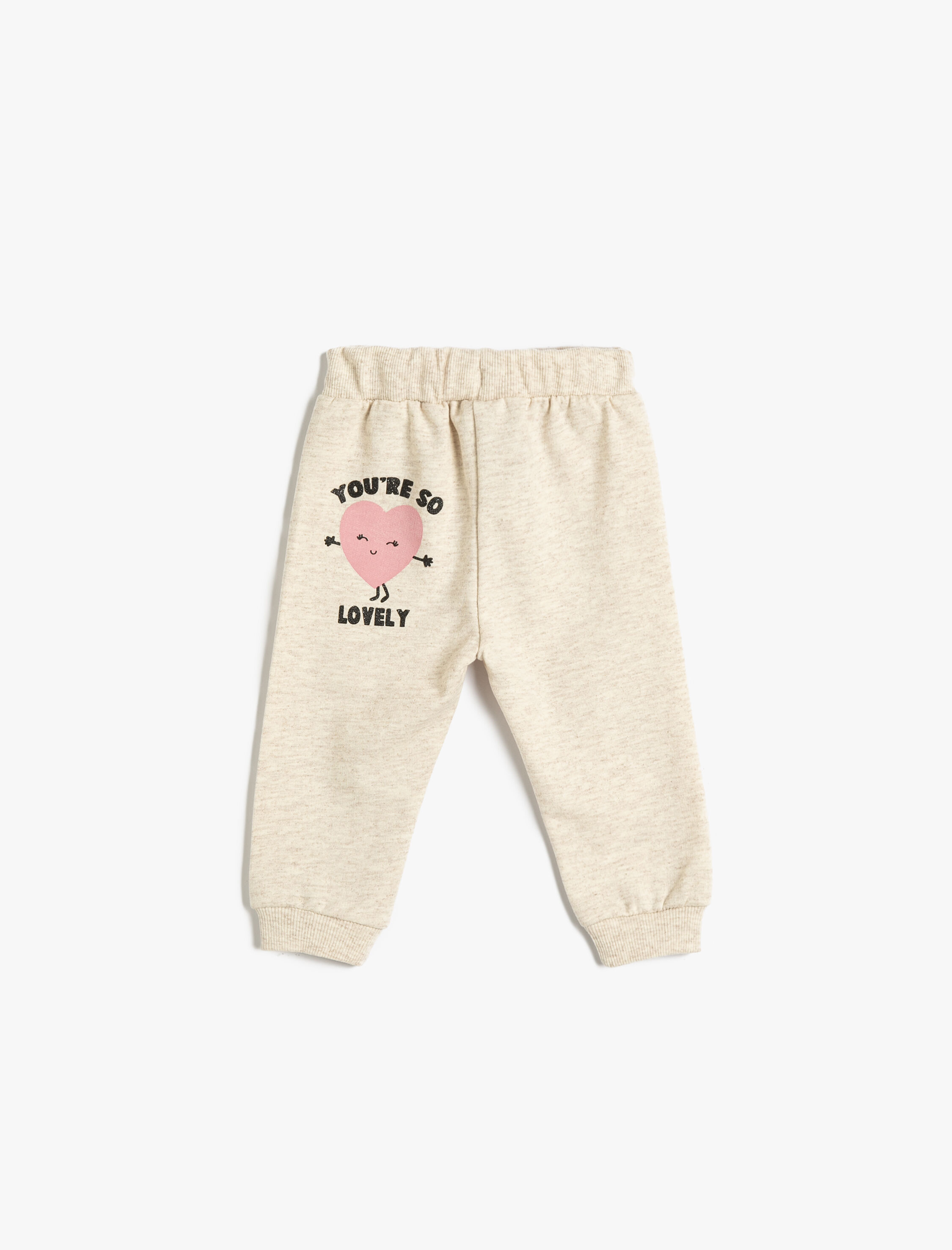  Kız Bebek Jogger Eşofman Altı Simli Kalp Baskılı Beli Lasitkli Şardonlu