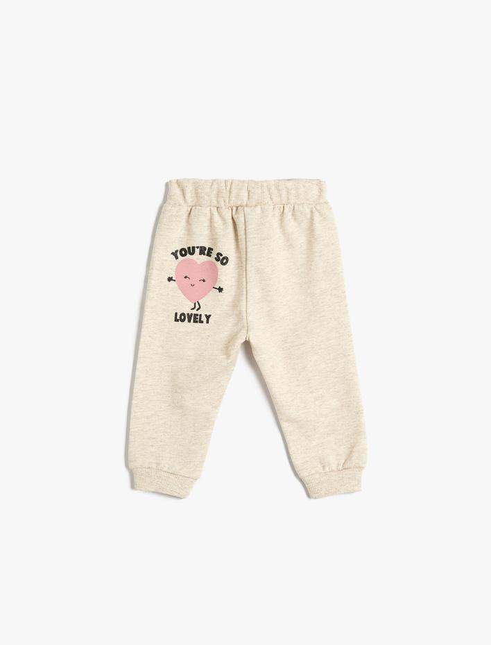 Kız Bebek Jogger Eşofman Altı Simli Kalp Baskılı Beli Lasitkli Şardonlu