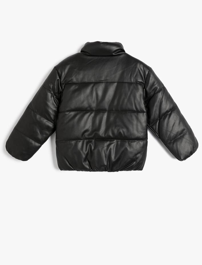 Kız Çocuk Şişme Mont Dik Yaka Fermuarlı Cep Detaylı Düğmeli