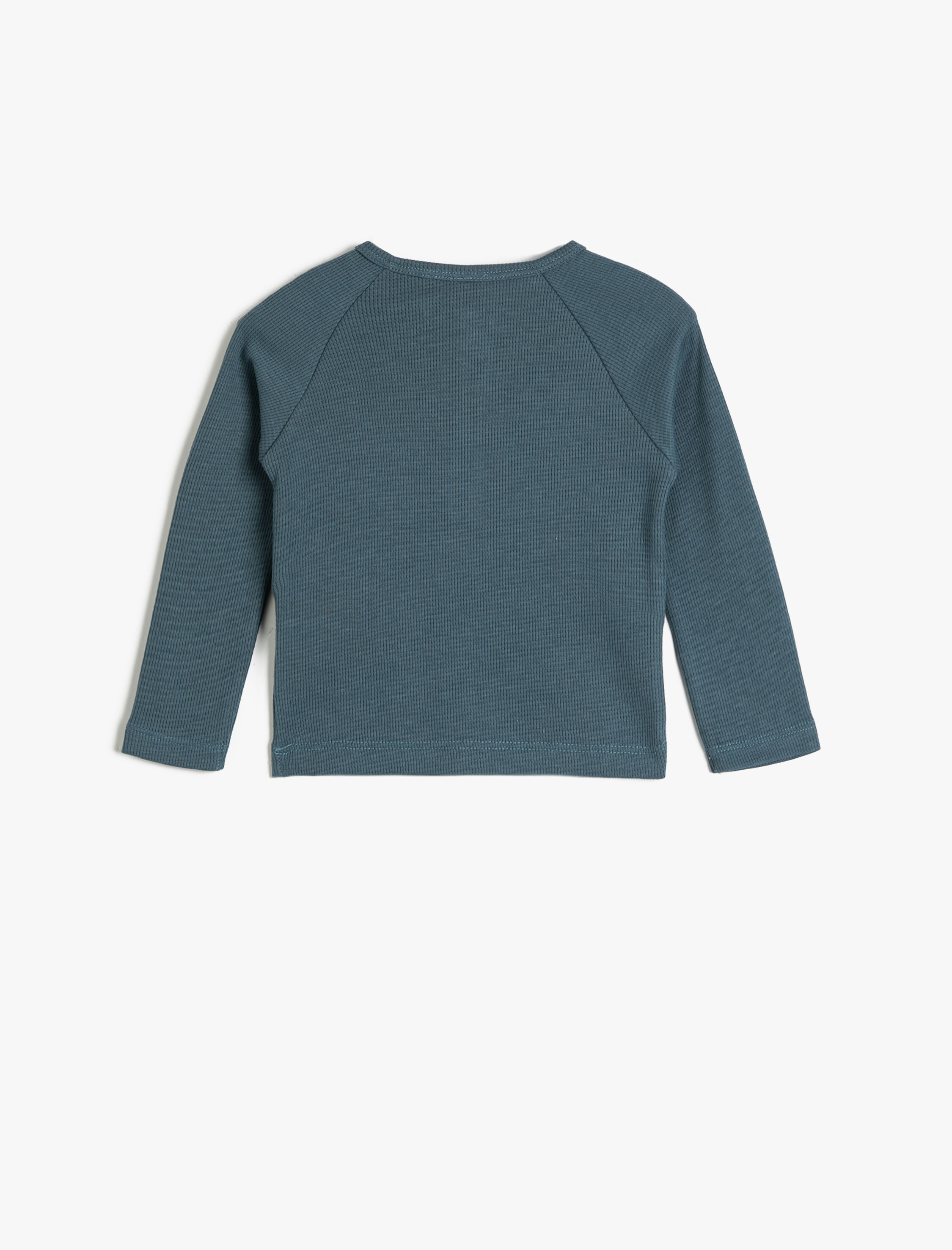  Erkek Bebek Tişört Uzun Kollu Bisiklet Yaka Dokulu Düğme Detaylı Pamuklu