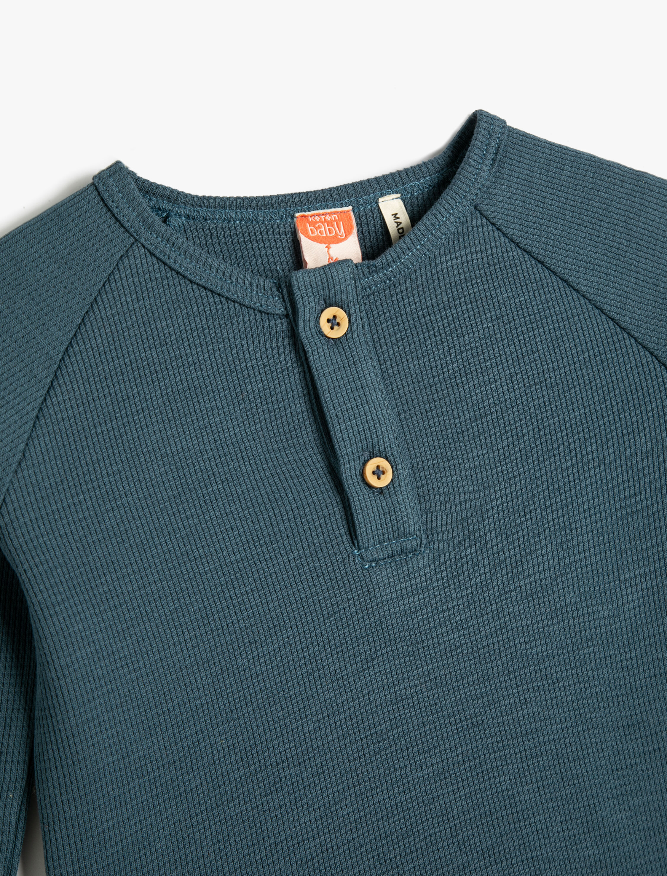  Erkek Bebek Tişört Uzun Kollu Bisiklet Yaka Dokulu Düğme Detaylı Pamuklu