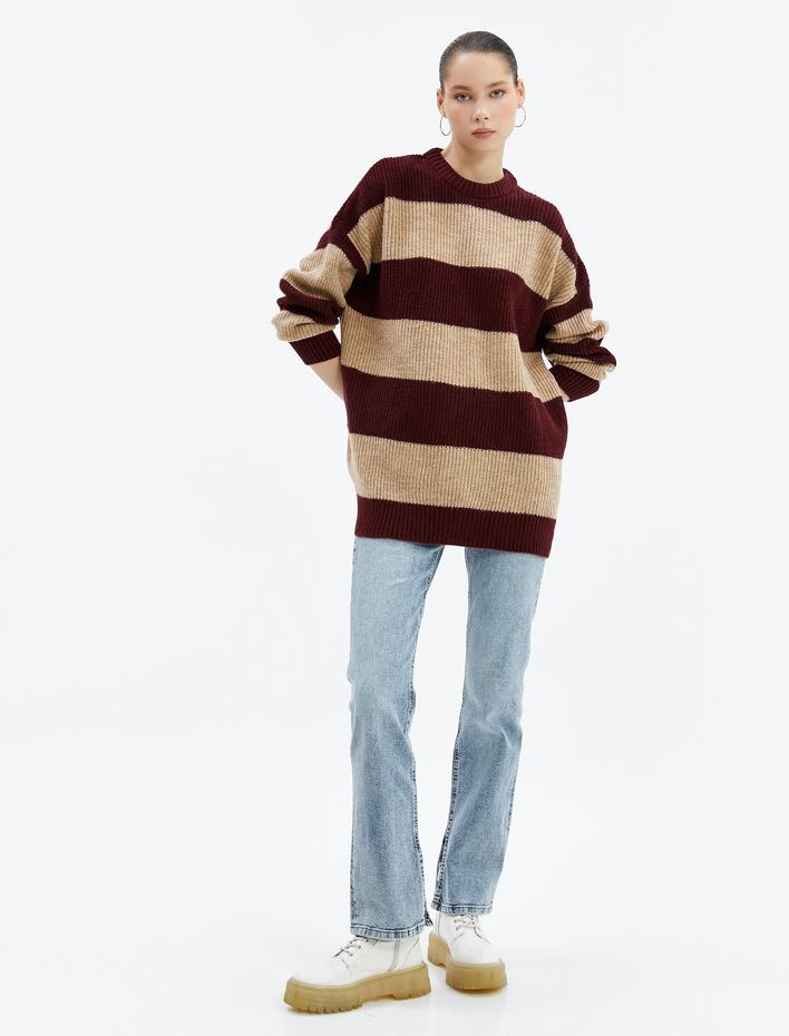  Uzun Örgü Kazak Triko Uzun Kollu Bisiklet Yaka