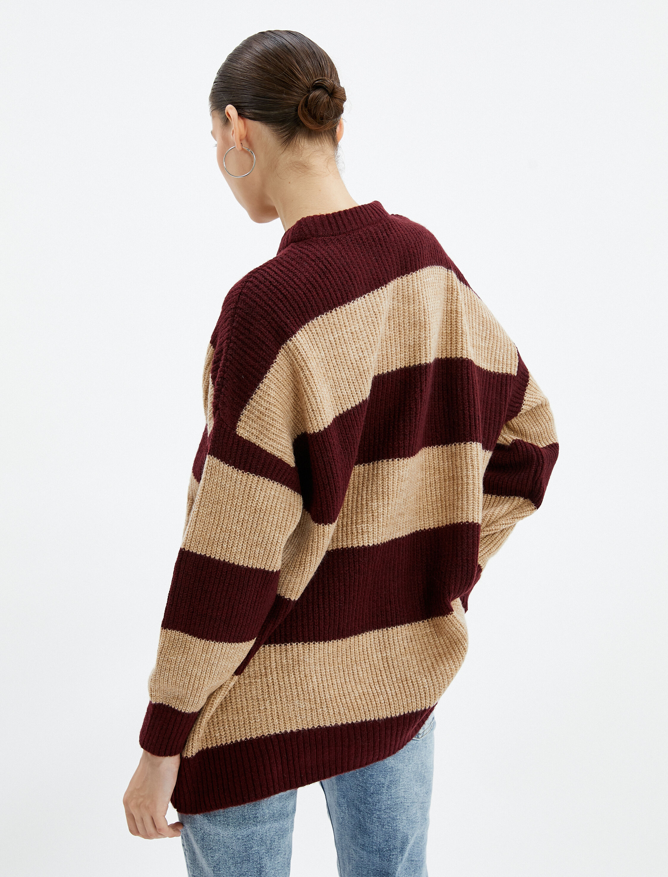   Uzun Örgü Kazak Triko Uzun Kollu Bisiklet Yaka