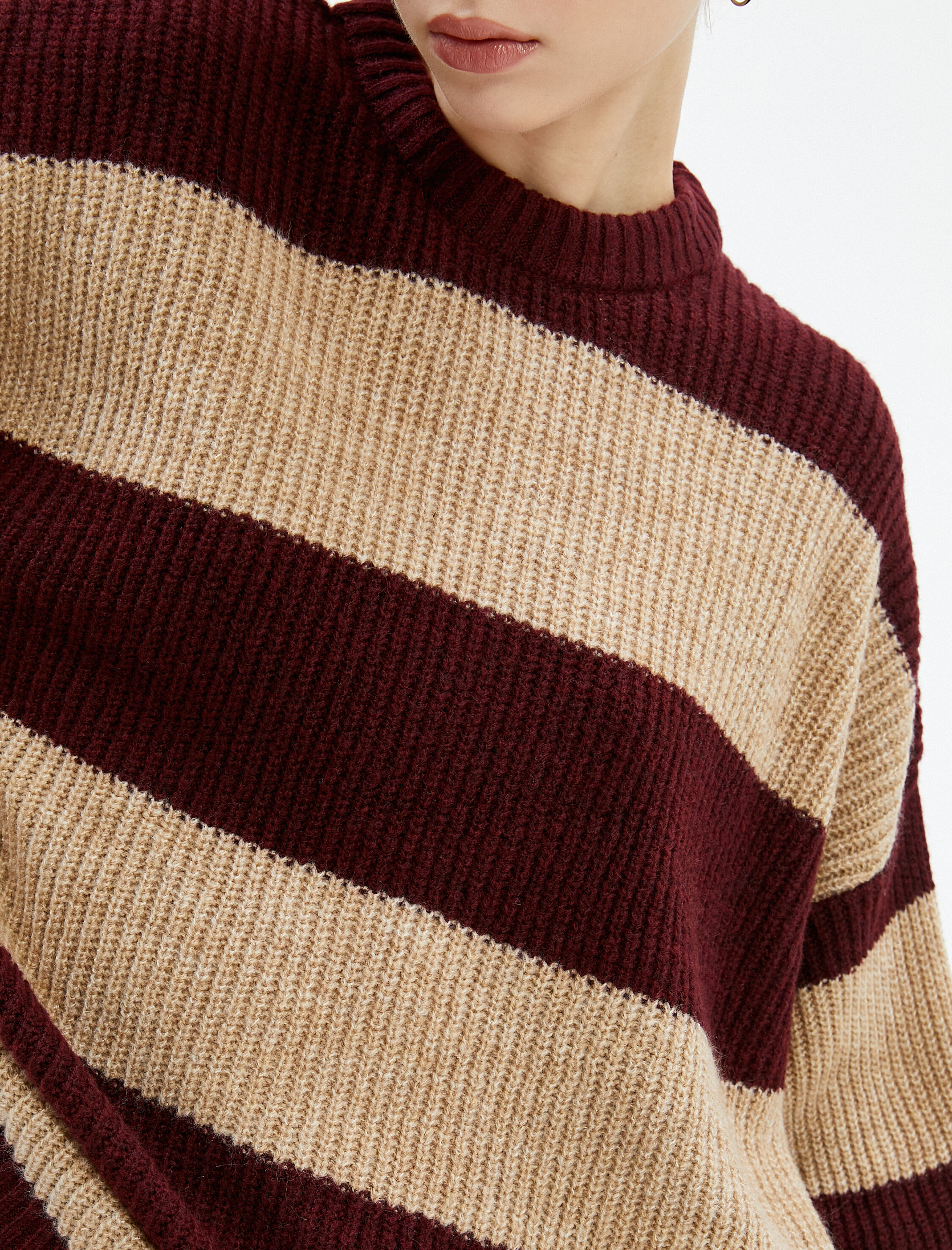   Uzun Örgü Kazak Triko Uzun Kollu Bisiklet Yaka