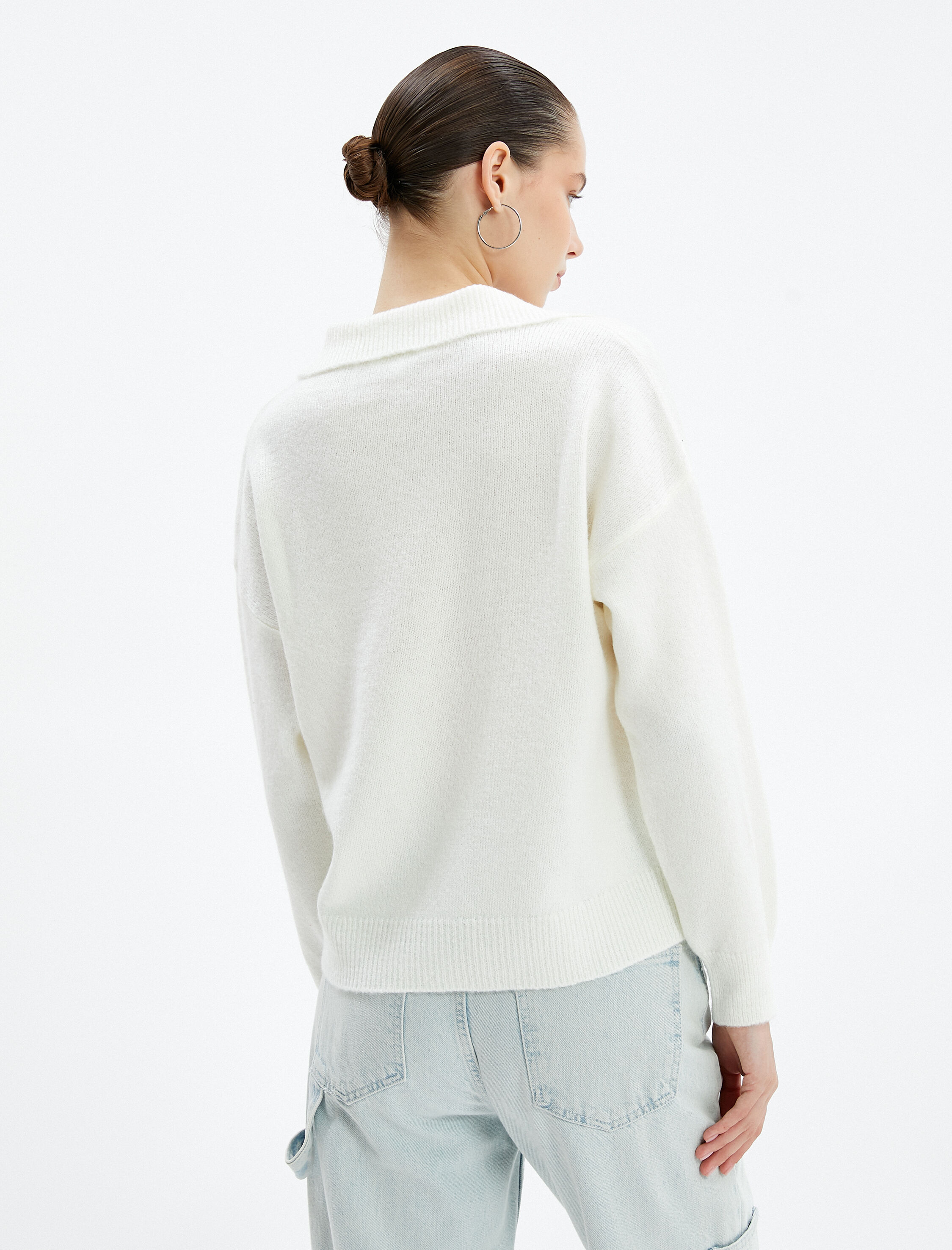   Polo Yaka Triko Kazak Rahat Kesim Uzun Kollu Yumuşak Dokulu