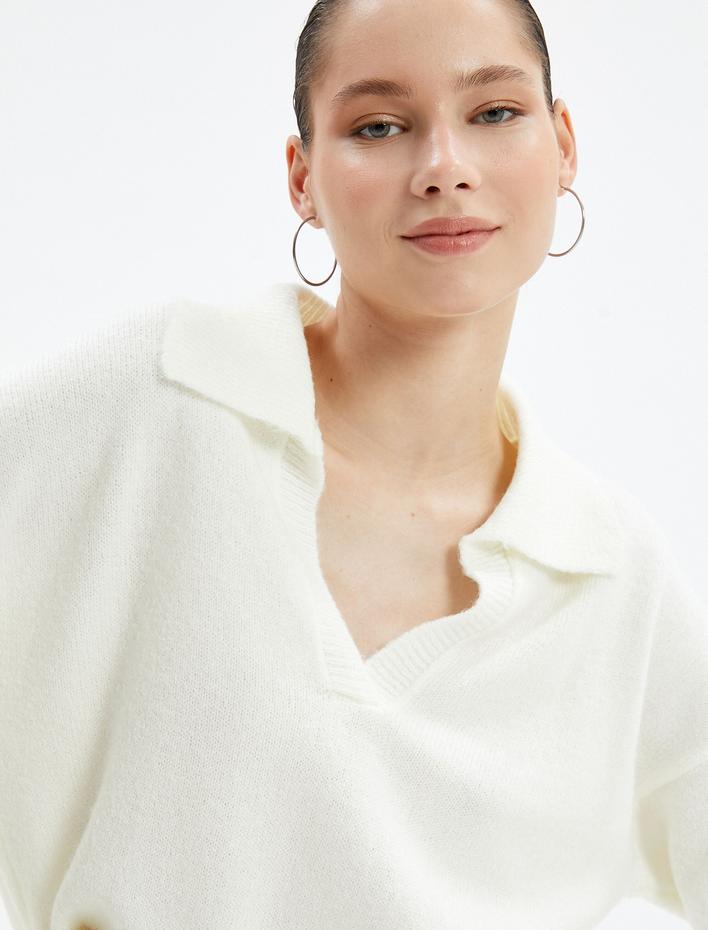  Polo Yaka Triko Kazak Rahat Kesim Uzun Kollu Yumuşak Dokulu