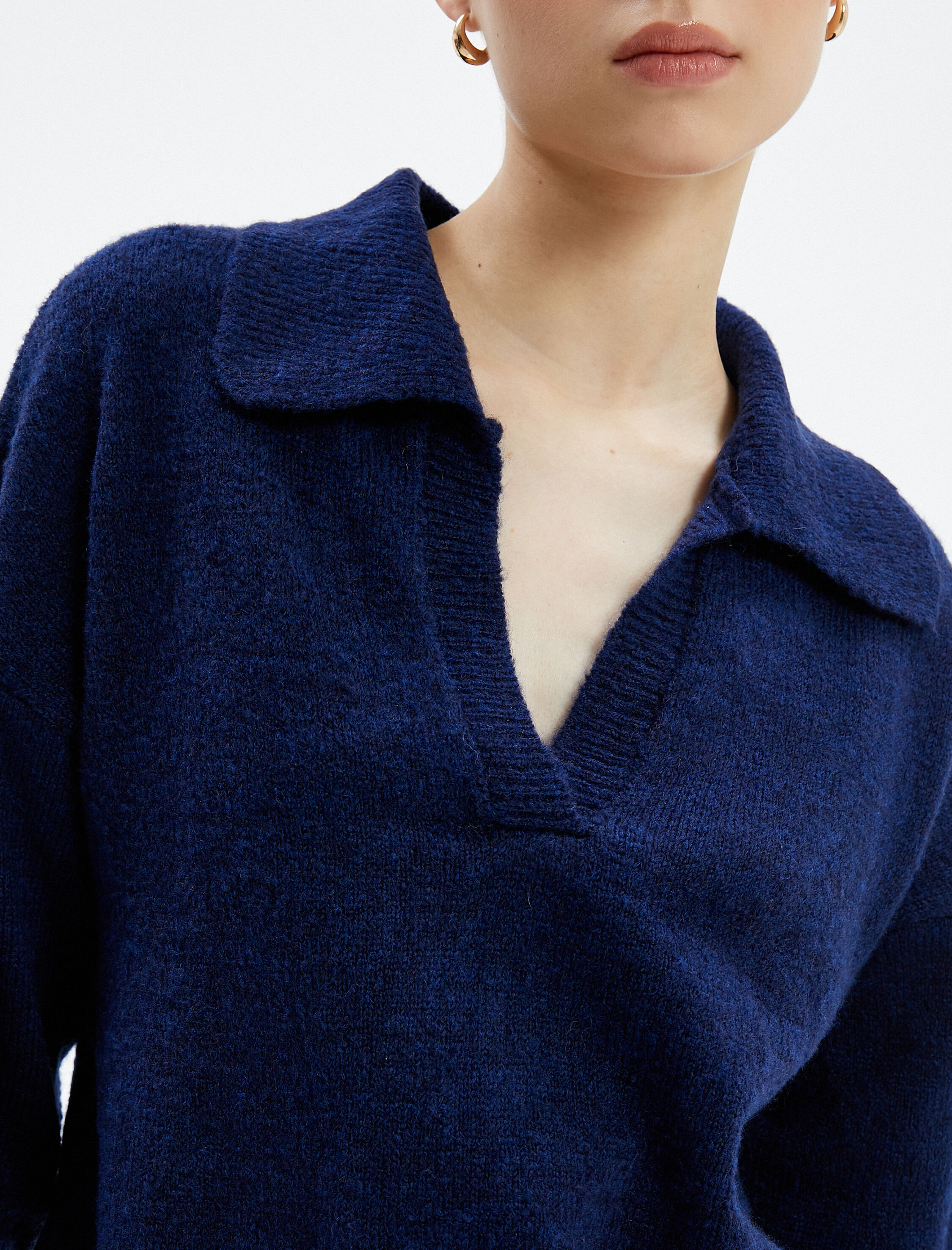   Polo Yaka Triko Kazak Rahat Kesim Uzun Kollu Yumuşak Dokulu