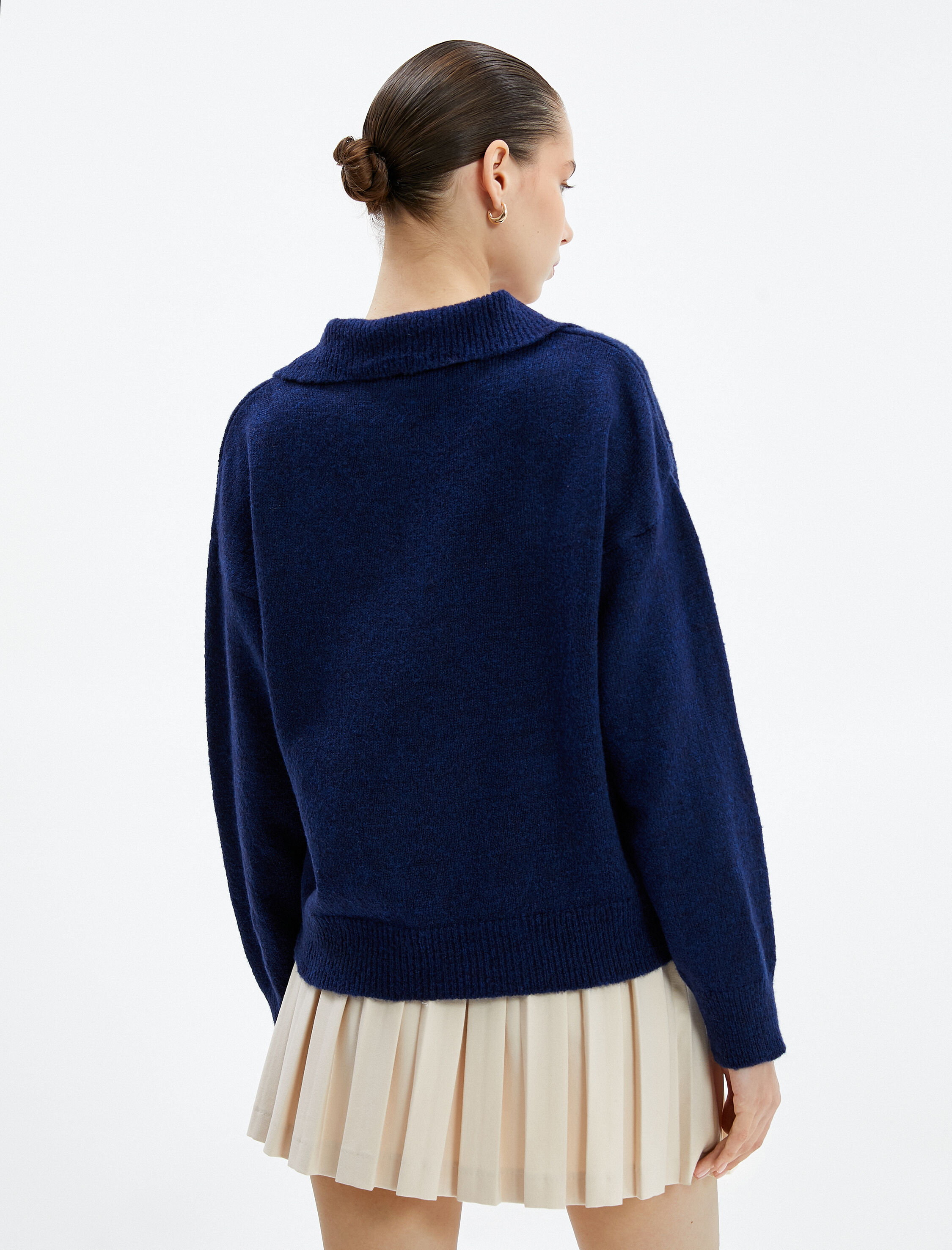   Polo Yaka Triko Kazak Rahat Kesim Uzun Kollu Yumuşak Dokulu