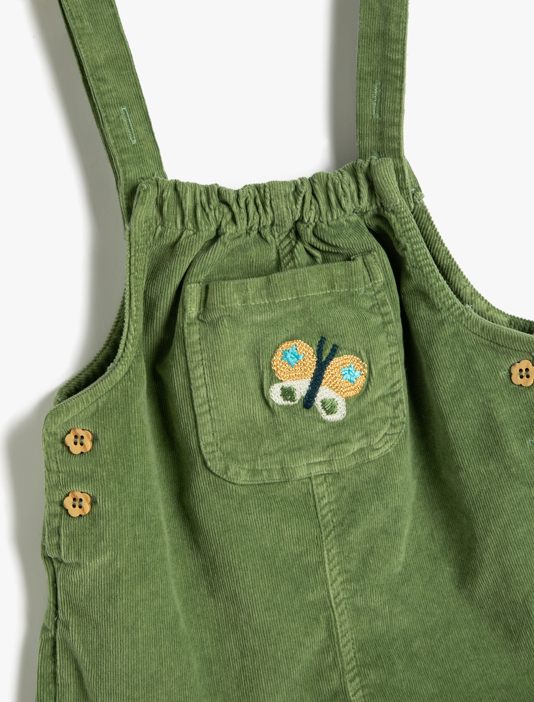  Kız Bebek Salopet Kadife Fitilli Cep ve Düğme Detaylı Pamuklu