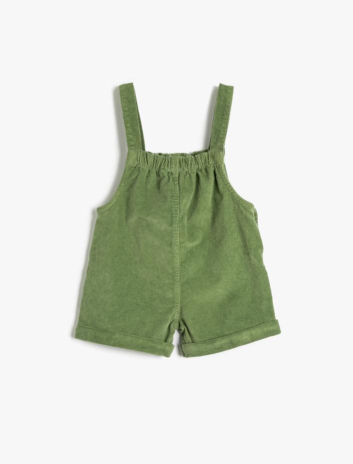 Kız Bebek Salopet Kadife Fitilli Cep ve Düğme Detaylı Pamuklu