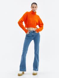 İspanyol Paça Kot Pantolon Dar Kesim Yüksek Bel - Flare Jean