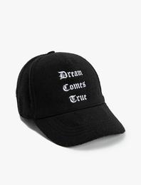 Cap Şapka Slogan İşlemeli Yün Karışımlı