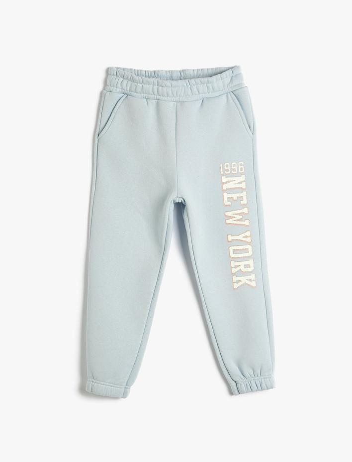 Kız Çocuk Jogger Eşofman Altı Yazı Baskılı Cepli Beli Lastikli Şardonlu