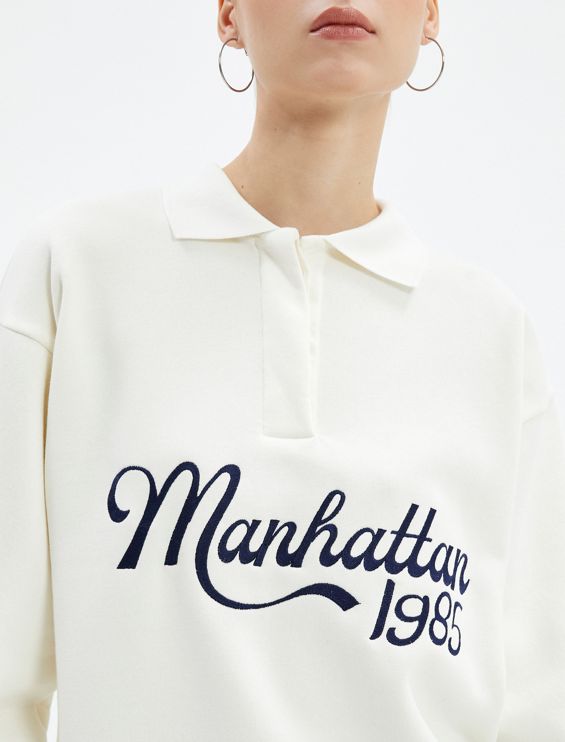   Polo Yaka Sweatshirt Şardonlu Kolej Temalı Baskılı