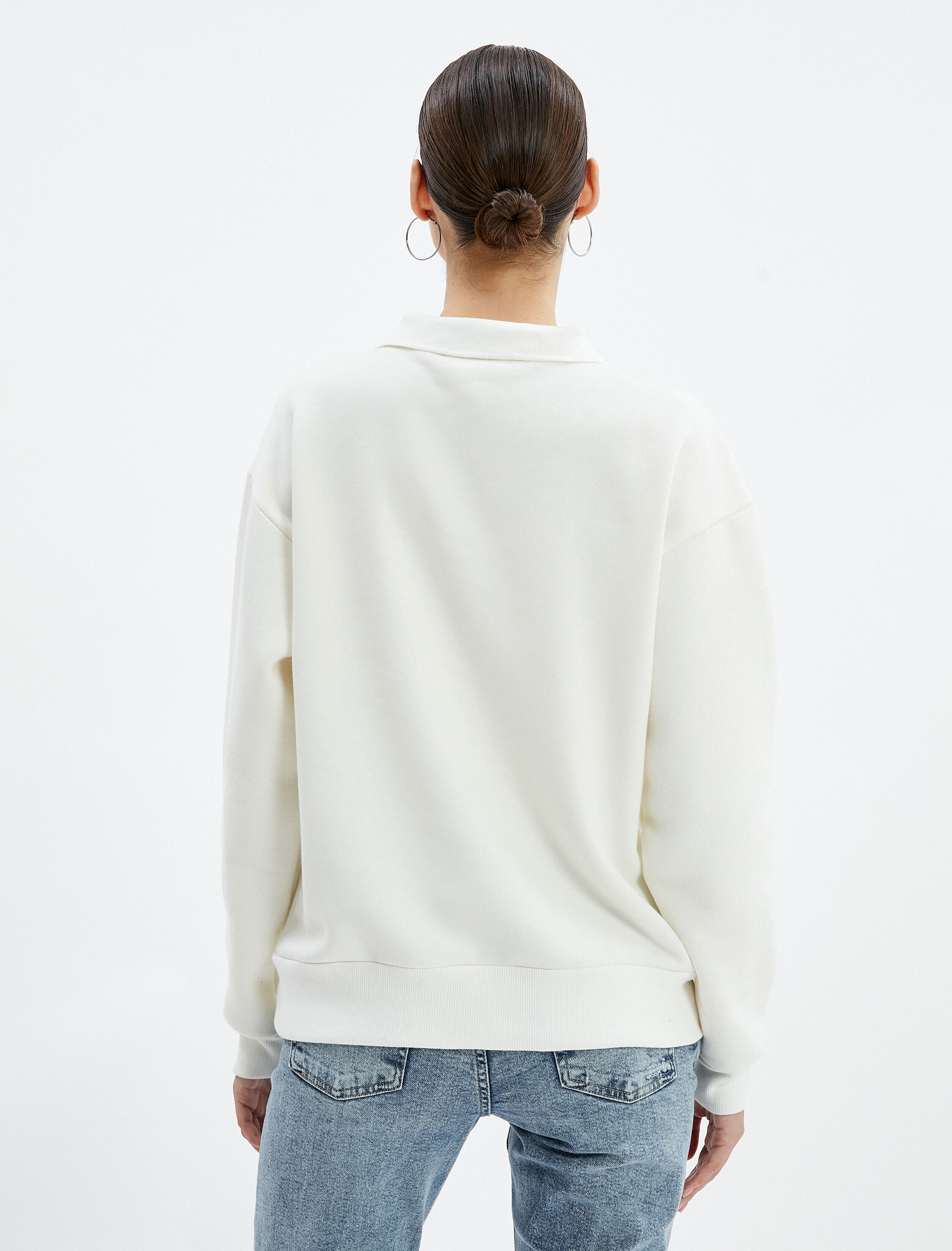   Polo Yaka Sweatshirt Şardonlu Kolej Temalı Baskılı