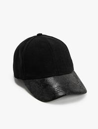 Cap Şapka Suni Deri Detaylı Yün Karışımlı