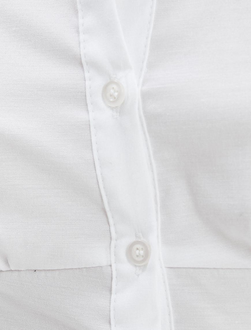   Crop Gömlek Korse Görünümlü Klasik Yaka Uzun Kollu