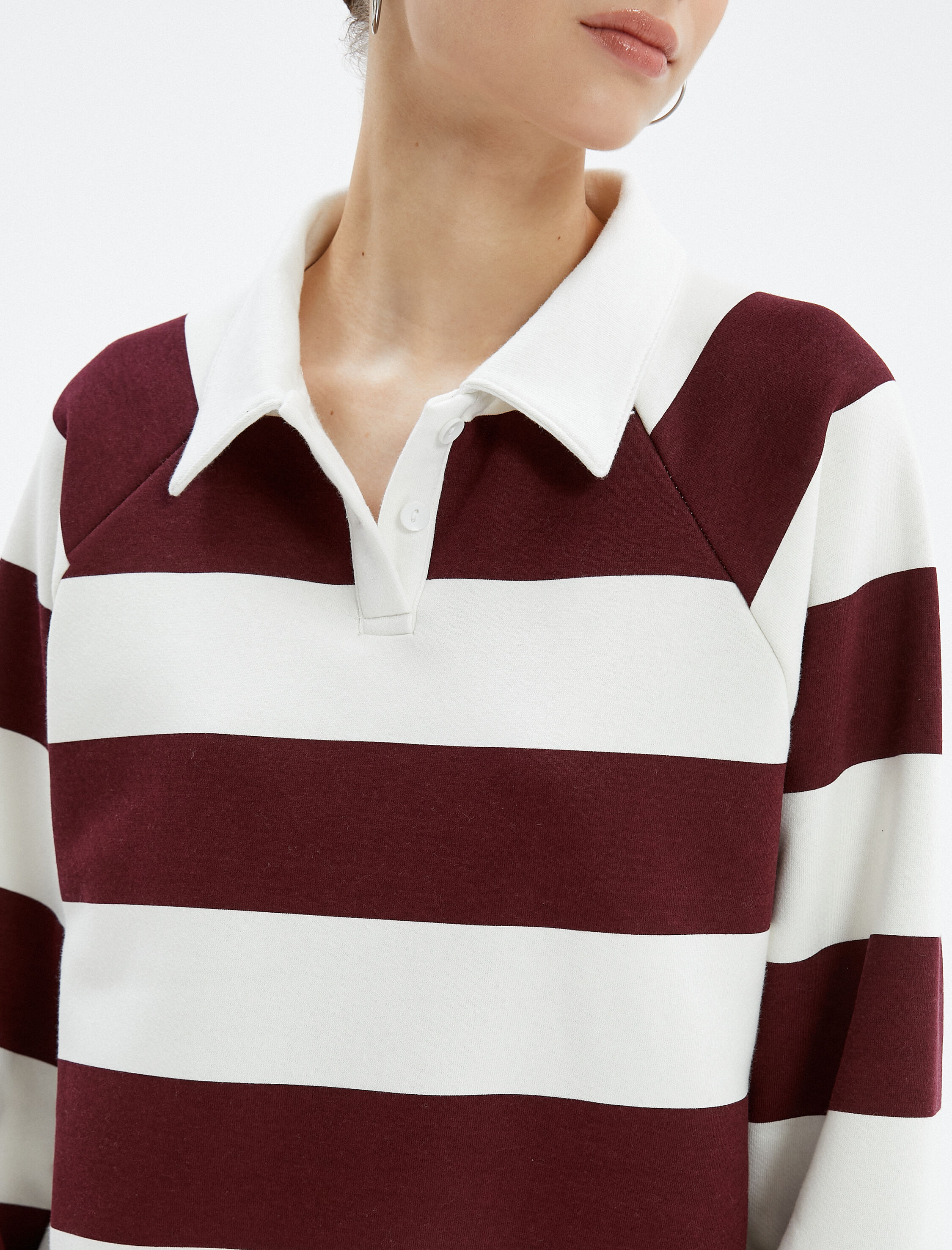   Polo Yaka Sweatshirt Şardonlu Uzun Kollu