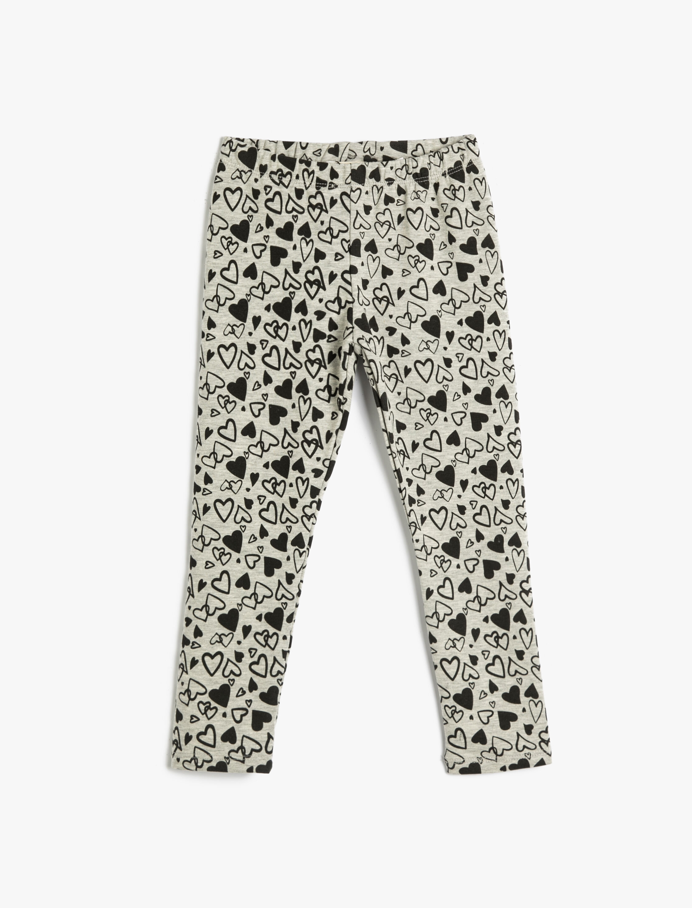  Kız Çocuk Kışlık Tayt Kalp Baskılı Beli Lastikli Şardonlu