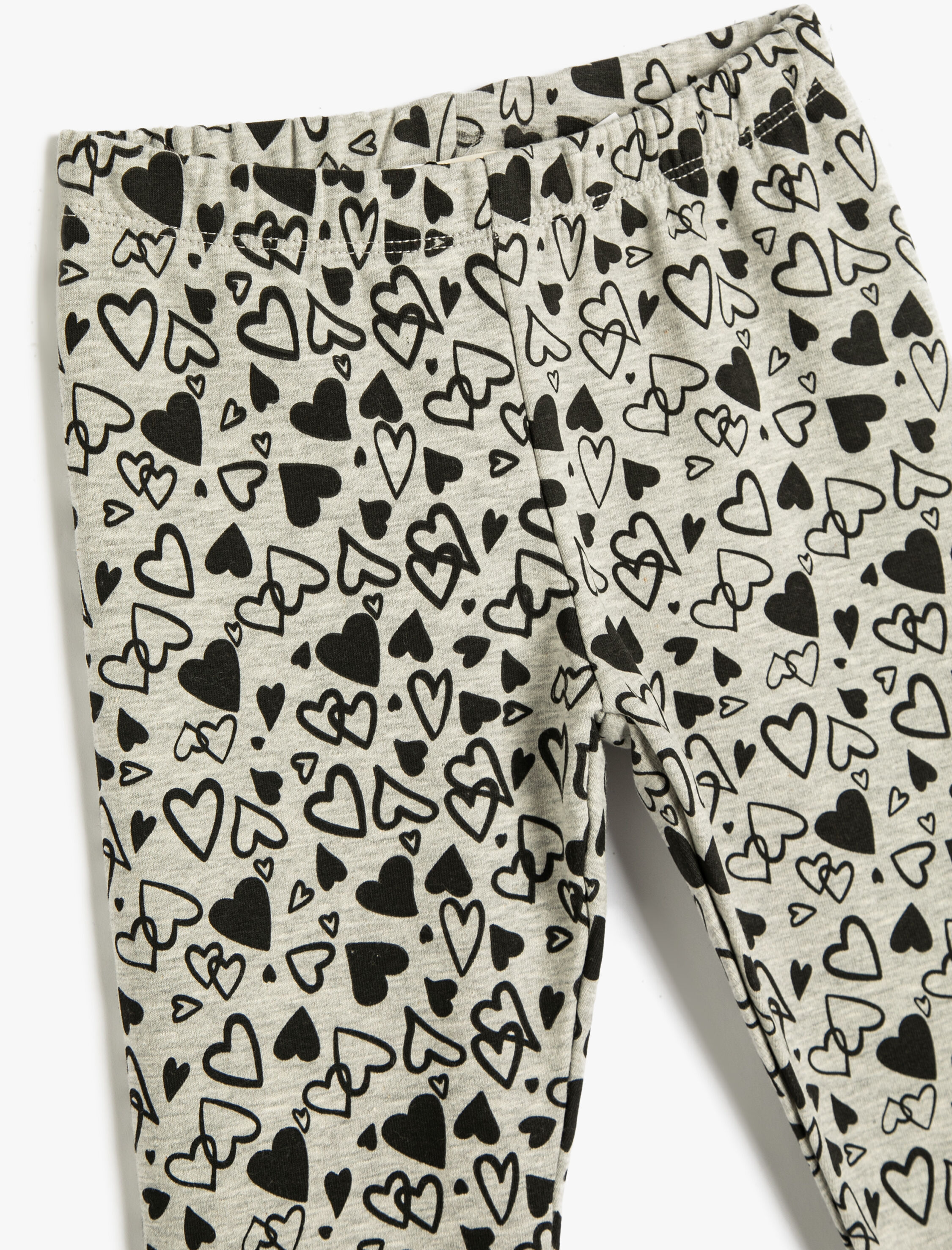  Kız Çocuk Kışlık Tayt Kalp Baskılı Beli Lastikli Şardonlu