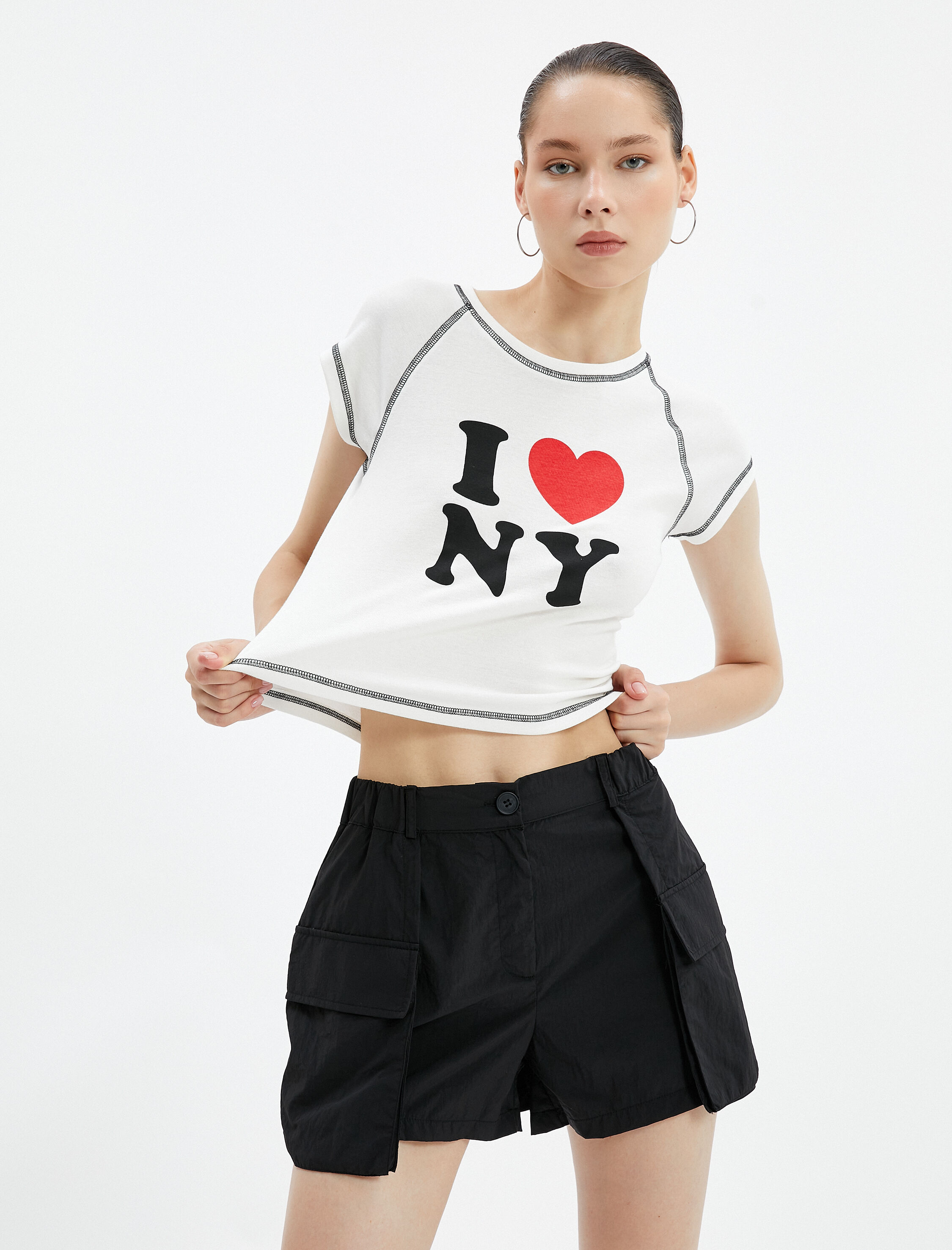   Kargo Mini Şort Etek Geniş Cep Detaylı Beli Lastikli